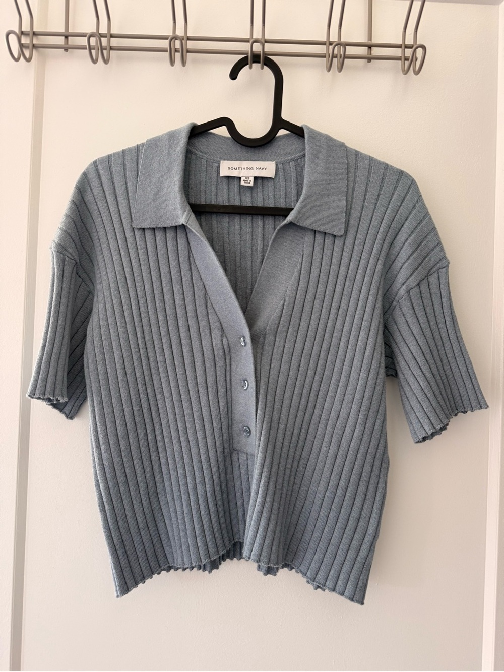 Something Navy Cropped Cotton/Cashmere Polo XS